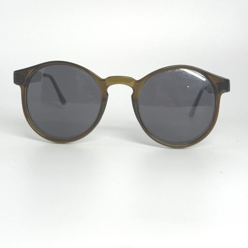 ALDO Round Sunglasses Olive Green Translucent Frames Grey Lenses Retro Style